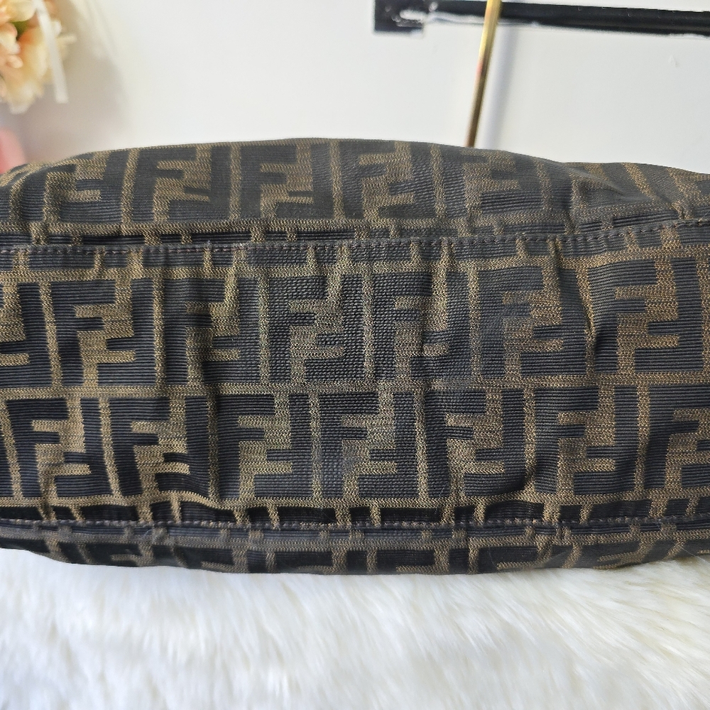 FENDI Zucca Etnico Handbag Tote Bag Nylon Canvas Leather Khaki Dark Brown - Picture 13 of 16